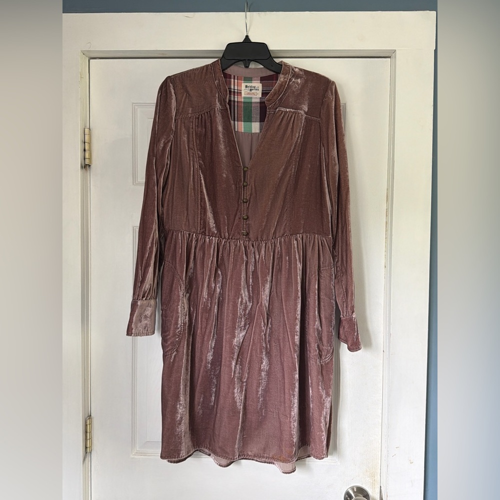 Anthropologie Holding Horses Velvet Dress Mauve - M